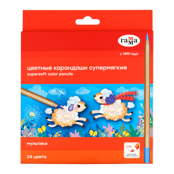 Карандаши 24цв, дерево, 6-гран. "Мультики" карт.уп. 80220218 Гамма