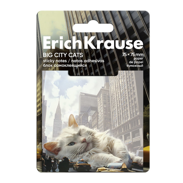 Липкий блок Erich Krause "Big City Cats" 75*75мм, 50л, цветной с рисунком 63183