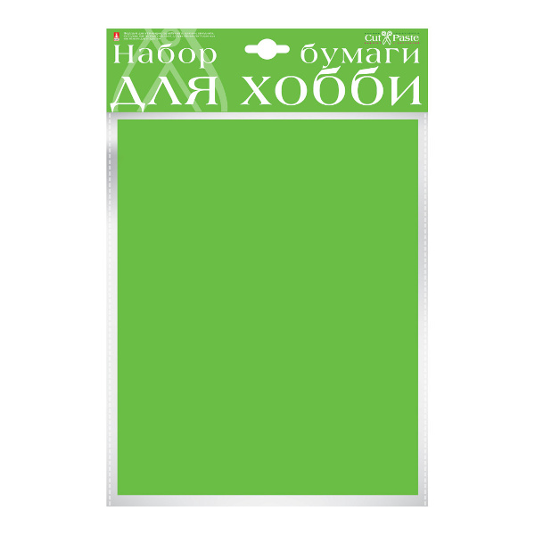 Бумага цветная крашенная в массе А4 двустор. 10л/1цв, пакет, 110г/м2, зеленый 2-065/05 HOBBY TIME