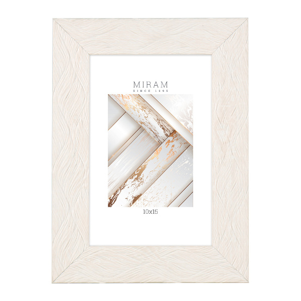 Фоторамка 10*15 пластик, багет 30мм, бежевый резной, вставка пластик, ножка 651668-4 МИРАМ