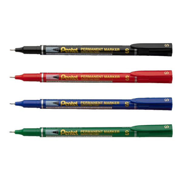 Набор маркеров перм 0,4мм, спир.осн., игольч., ассорти 4шт, плас.корп NFS410-4M Pentel