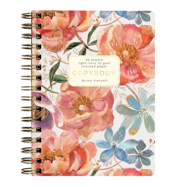 Блокнот А6 60л "Цветочная феерия" клетка, гребень, тв.обл., картон, рис 7-60-005/07 Bruno Visconti