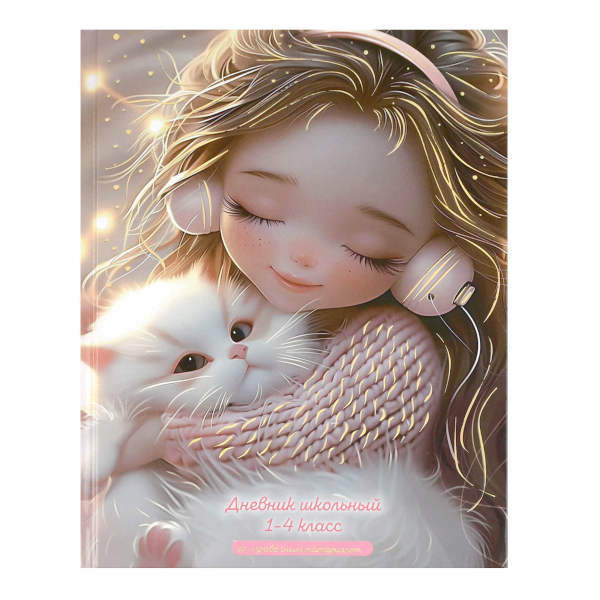 Дневник 1-4кл. тв. обл. "Девочка в наушниках и котенок" 7БЦ, шпаргалка для мл.классов 72719 Феникс+