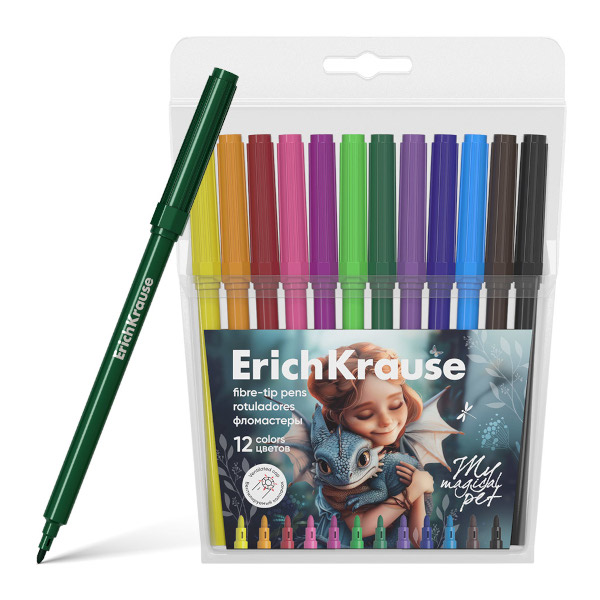 Фломастеры Erich Krause "Magic Pet" 12цв, смываемые, пластик.уп., с европ. 62987