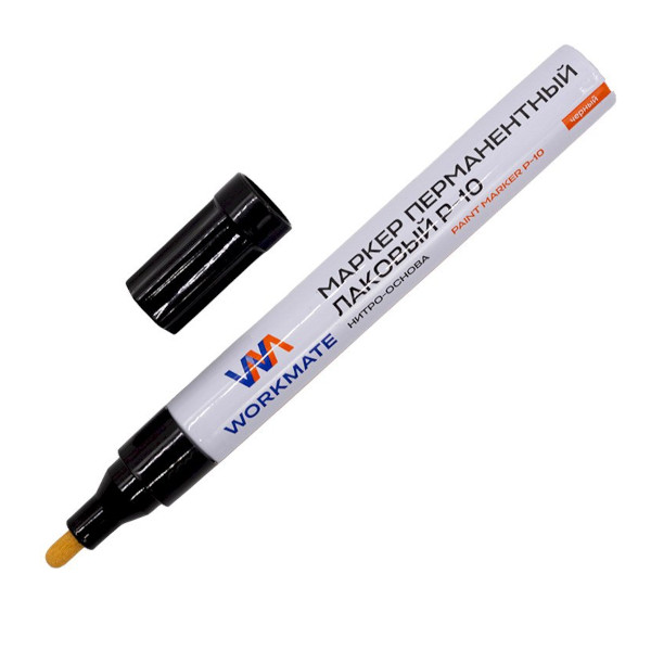 Маркер-краска 2-4мм, нитро осн., пулевид., черный, алюм. корп., лаковый Р-10 14-5703 Workmate