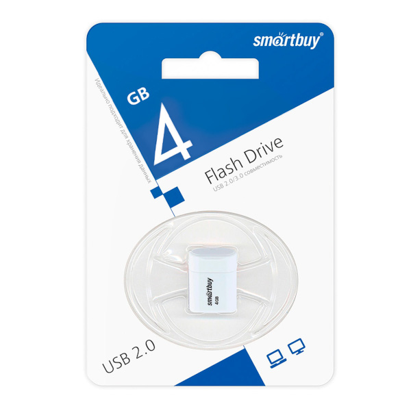 Память Flash Drive 4Gb USB 2.0. SmartBuy Lara белый SB4GBLara-W