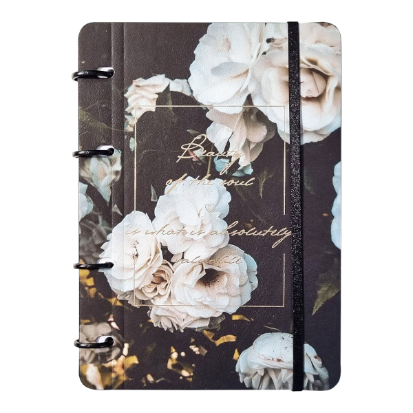 Тетрадь 120л А5+ клетка на кольцах "Beauty. Цветы" иск.кожа, рисунок N4592 Infolio