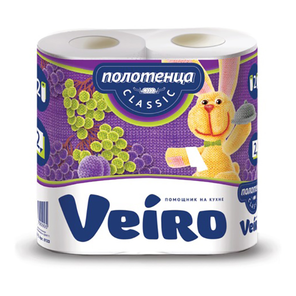 Полотенца бумажные 2-слойные, 22*25см, белые, 2рул*12,5м 94142 Veiro