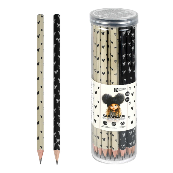 Карандаш ч/гр HB, дерево, 3-гран., без ласт., ассорти "Кокеткор" 72848 Феникс+