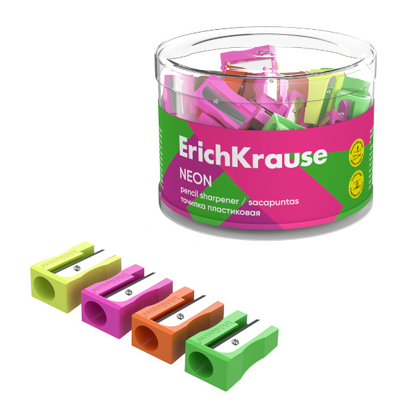 Точилка Erich Krause "EasySharp. Neon" 1 отв., пластик, ассорти 59986