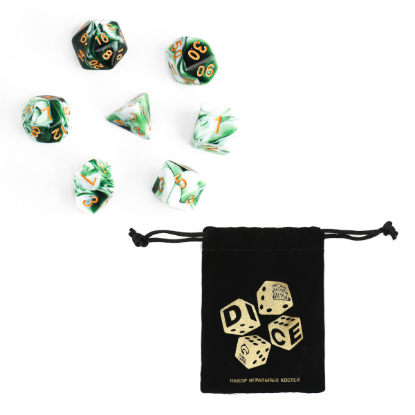 Игра настольная "Набор кубиков для D&D. Мрамор", зеленый, 7 кубиков 6935245 Время игры