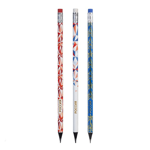 Карандаш ч/гр HB, дерево, круглый, ластик, ассорти "Россия" BLs_088409 Hatber