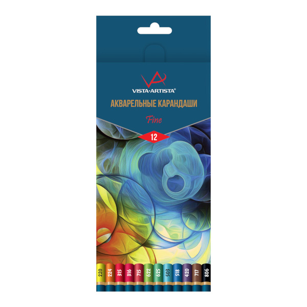 Карандаши акварельные Vista-Artista "Fine" 12цв, круглые, дерево, в карт.уп. VFWP-12