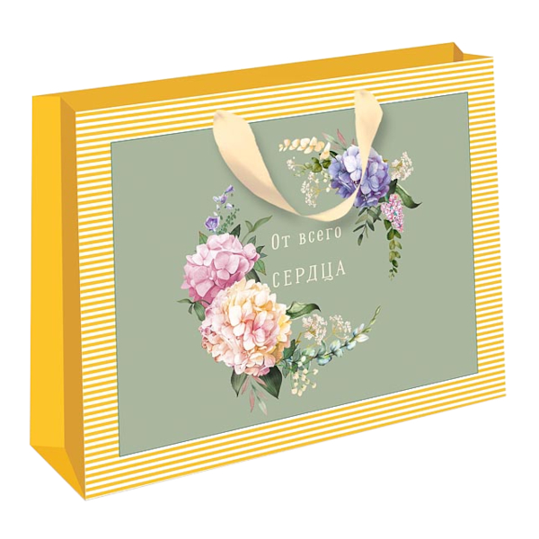 Пакет бумажный 17,8*23*9,8см "От всего сердца. Гортензии" 1320.788 Арт Дизайн