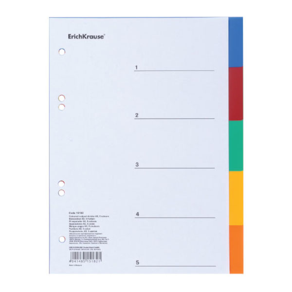 Разделитель А5 цветовой (5цв), без индексации, пластик 55905 Erich Krause