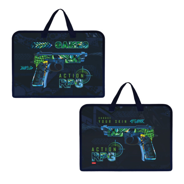 Папка с ручками А4 1отд., пластик, молния "Gun" AMn_25056 Hatber