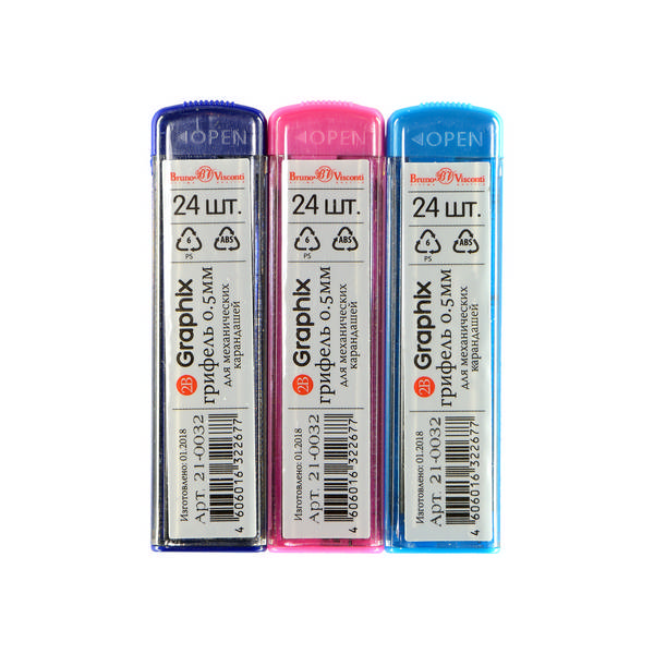 Грифель ч/гр 0,5мм, 2B, 24шт "Graphix" 21-0032 Bruno Visconti