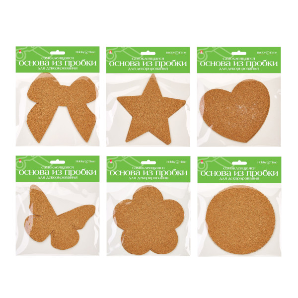 Основа для декорировая самоклеящаяся, пробка, ассорти, 3шт 2-366 HOBBY