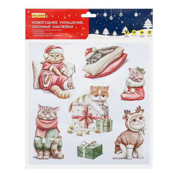 Наклейки на окно "Новогодние котики" 25*25см НН-2092 Миленд