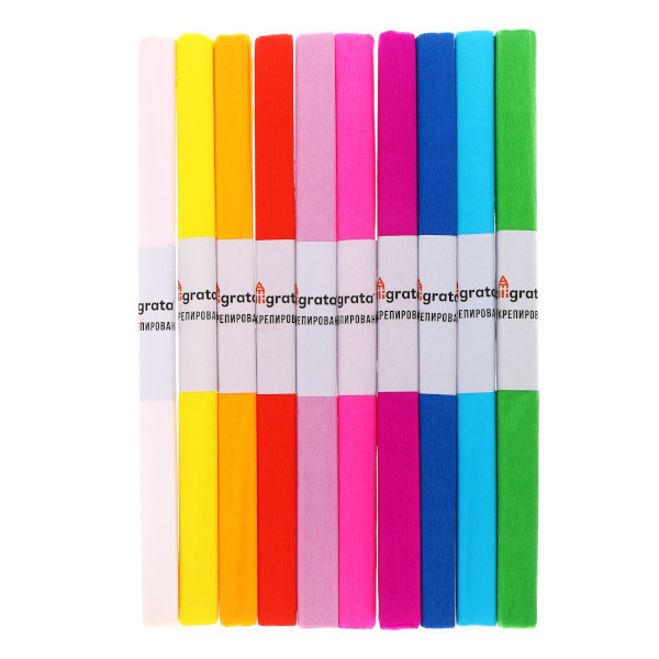 Набор бумаги крепированной 50*200см 10шт/10цв, 30г/м2, рулон "Неон" 6534520 Calligrata
