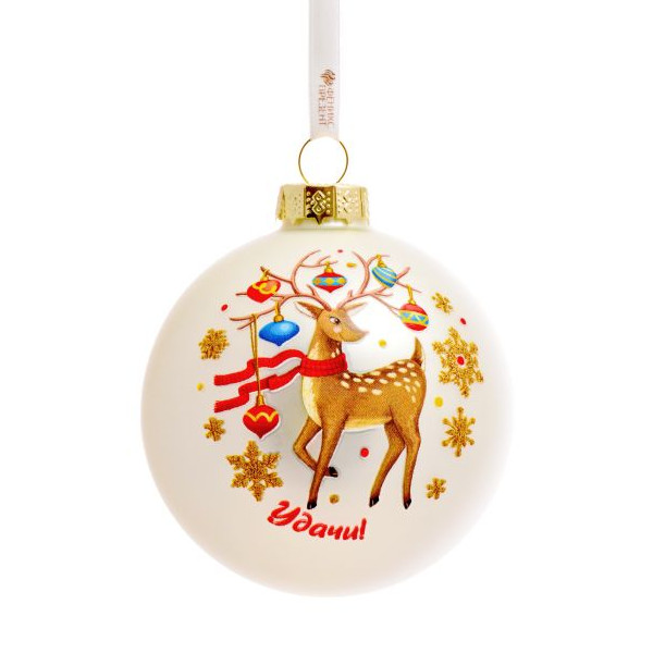 Подвесное украшение из стекла "Шар Олень на удачу" 8*8*8см 89865 Феникс-Презент