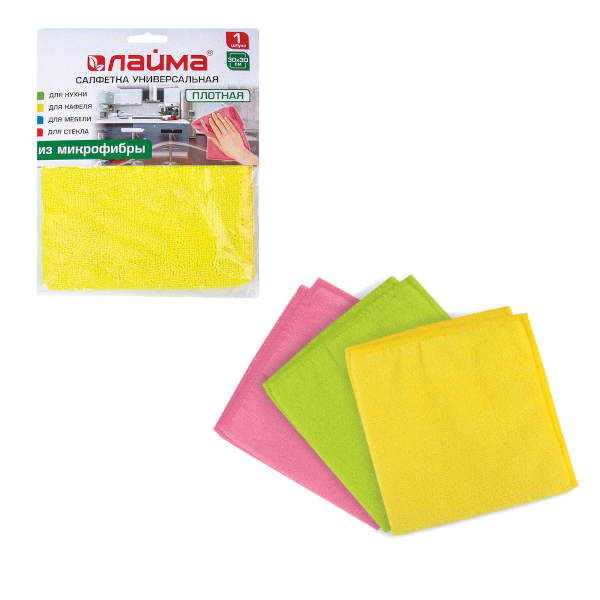 Салфетка универсальная Лайма (Laima) 30*30см, микрофибра, ассорти 601244