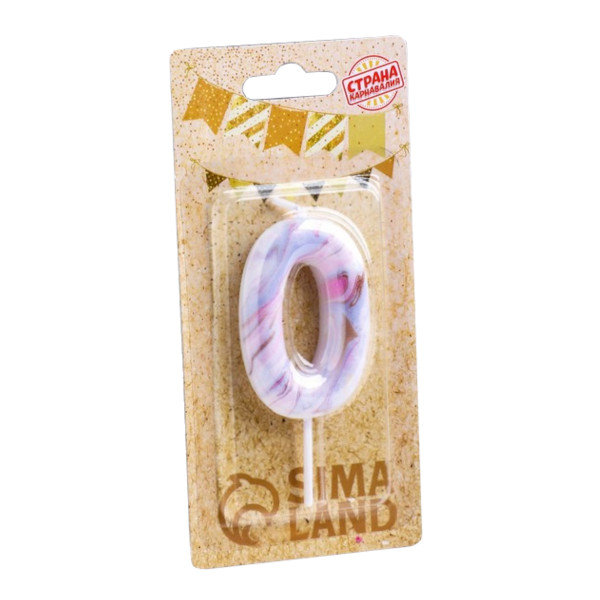 Свеча для торта "Цифра 0. Белый мрамор" 8см 6990829 Страна Карнавалия