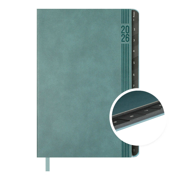 Еженедельник А5 2026 Escalada "Буйвол" интегр.обл., иск.кожа, сшивка, серо-голубой 70337