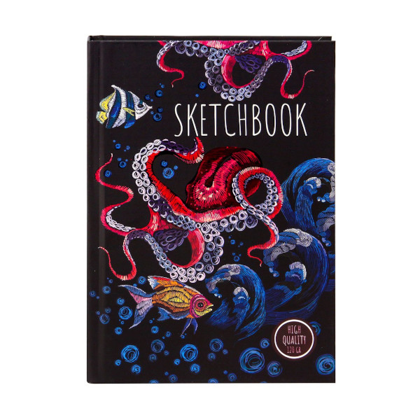 Скетчбук комбинир. А5, 80л, желт/голубез роз/оранж/салат, 120г/м2, сшивка "Осьминог" 80-1679 Миленд