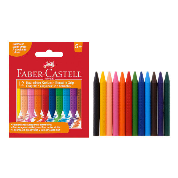 Мелки пластиковые Faber-Castell "Grip" 12цв, трехгр.,карт.уп., с европ. 122520