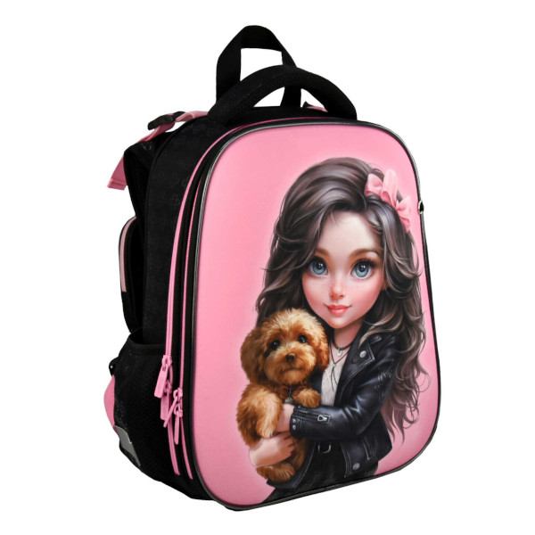 Рюкзак Феникс+ "Брюнетка с собачкой" 2отд., 3карм., полиэстер/EVA, 37*27*13см 68240