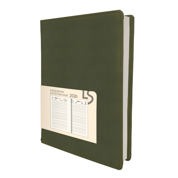 Ежедневник А5 2026 Listoff "Maple. Olive" тв. обл., иск.кожа, сшивка, оливковый ЕКМ52617605