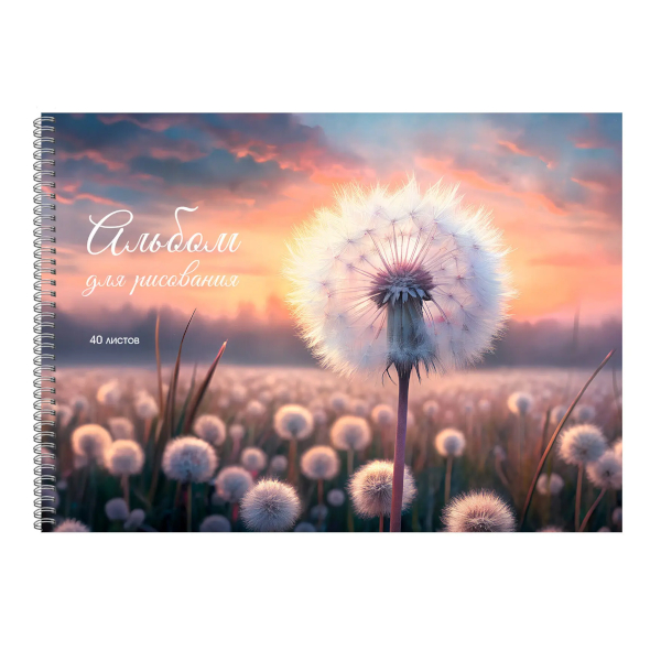 Альбом для рис 40л А4 "Поле одуванчиков" 120г/м2, гребень, мел.карт. АСЛ402645 Listoff