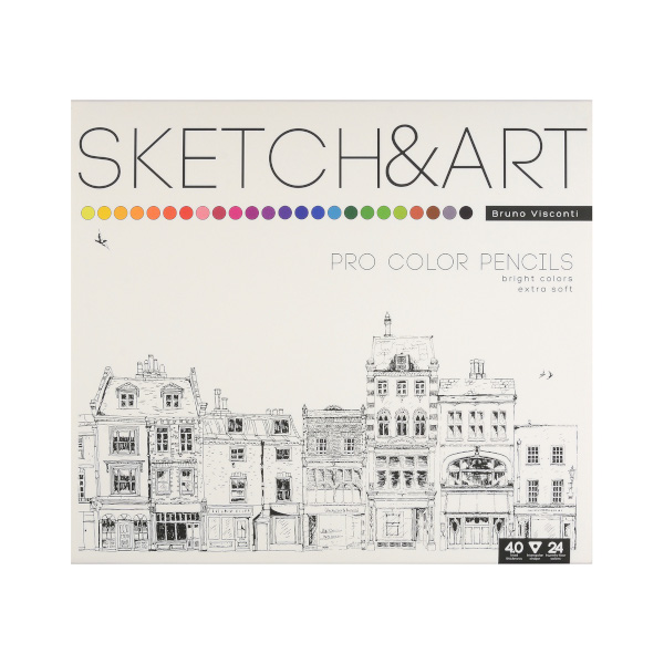 Карандаши 24цв, дерево, 3-гран. "Sketch&Art" метал.уп. 30-0042 Bruno Visconti