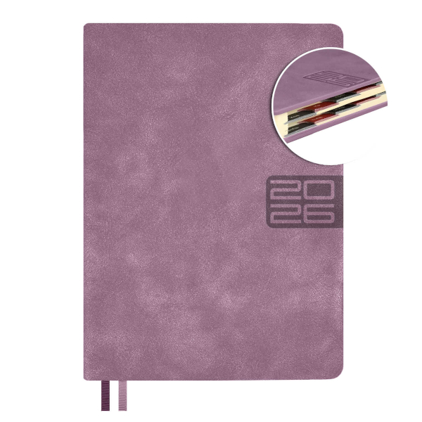 Ежедневник А6+ 2026 Escalada "#Думай как миллиардер" тв. обл., иск.кожа, сшивка, сиреневый 70296