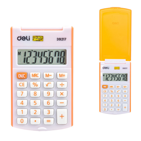 Калькулятор Deli E39217/OR (оранжевый) карманный 8р, крышка