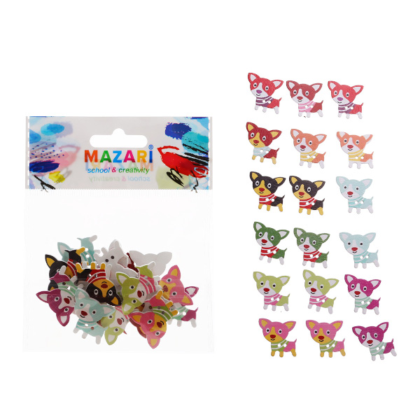 Декоративные пуговицы "Dog" дерево, ассорти M-10017 MAZARI ТМ