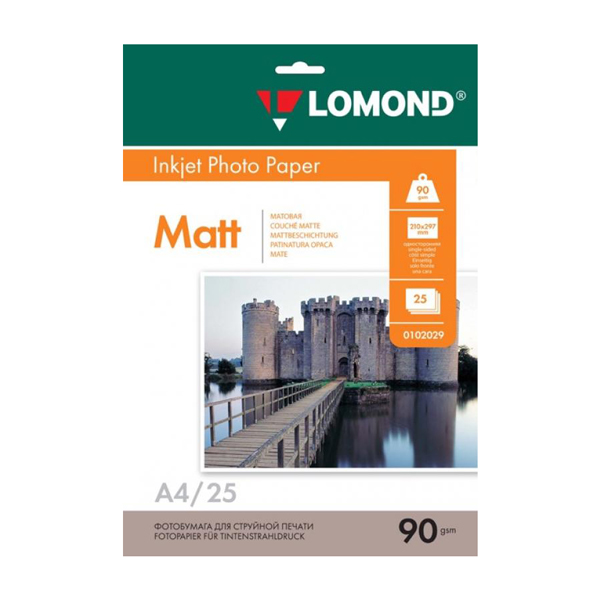 Бумага А4 Lomond для стр.пр.  90г/м2, матовая, односторонняя 0102029 (25л)