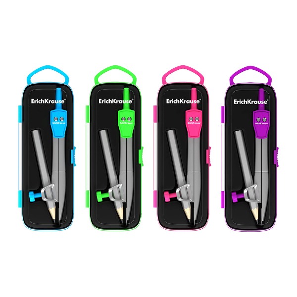 Циркуль Erich Krause "Neon" 123мм, металл, пласт.пенал, ассорти, с карандашом ЕК45026