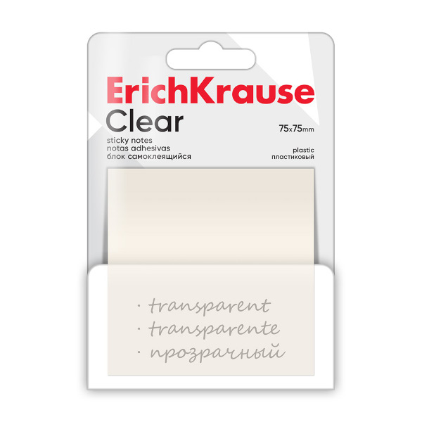 Липкий блок пластик Erich Krause "Clear" 75*75мм, 50л, прозрачный 61636