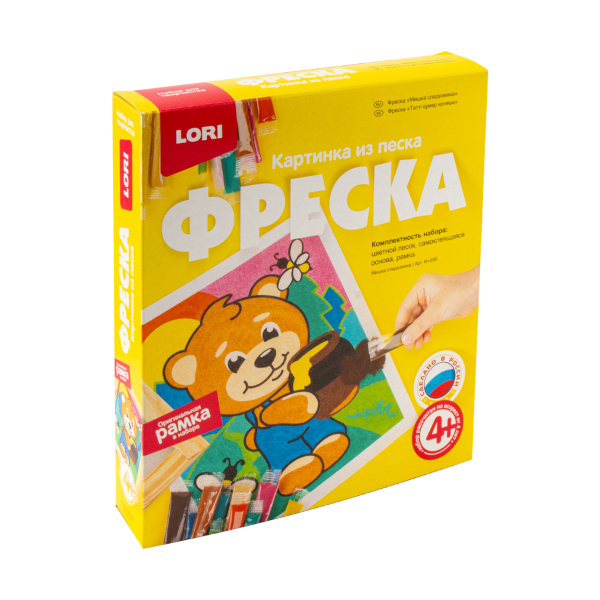 Набор для творчества Lori "Мишка сладкоежка" фреска-картина из песка карт.уп. Кп-059