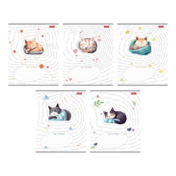 Тетрадь 24л А5 клетка "Пушистые сны" картон, ассорти 24Т5В1 Hatber