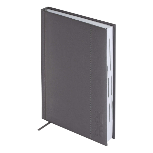 Ежедневник А5 2026 Escalada "Наппа" тв. обл., иск.кожа, сшивка, серый 70229