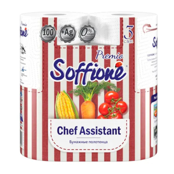 Полотенца бумажные трехслойные Soffione "Premio Chef Assistant" белые 2 рулона 146/165071
