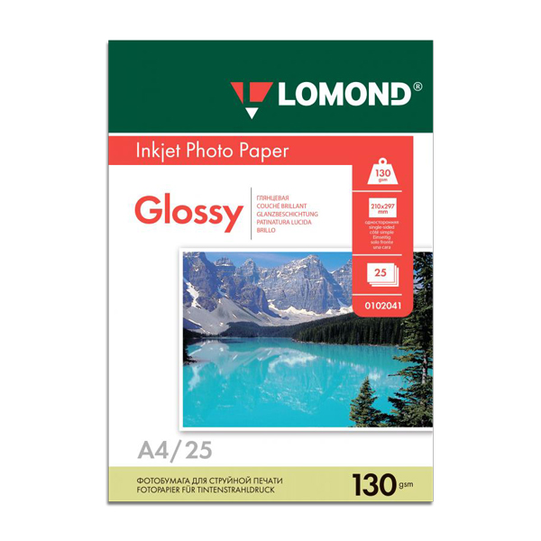 Бумага А4 Lomond для стр.пр. 130г/м2, глянцевая, односторонняя 0102041 (25л)