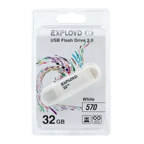 Память Flash Drive 32Gb USB 2.0 Exployd 570 белый EX-32GB-570-White