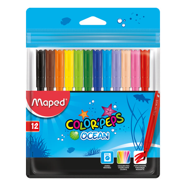 Фломастеры Maped "Color Peps' Ocean" 12цв, смываемые, пластик.уп., с европ. 845720
