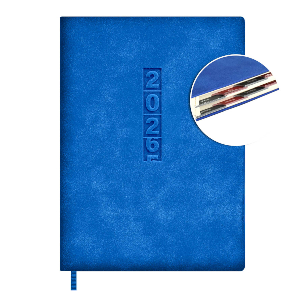 Ежедневник А6+ 2026 Escalada "#Думай как миллиардер" тв. обл., иск.кожа, сшивка, синий 70298