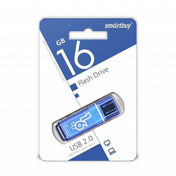Память Flash Drive 16Gb USB 2.0 Smartbuy Glossy series blue SB16GBGS-B