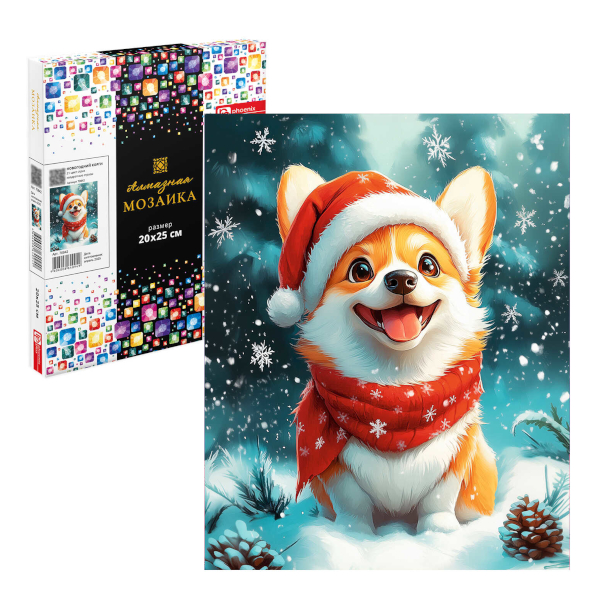 Алмазная мозаика Феникс+ 20*25см "Новогодний корги" 70842